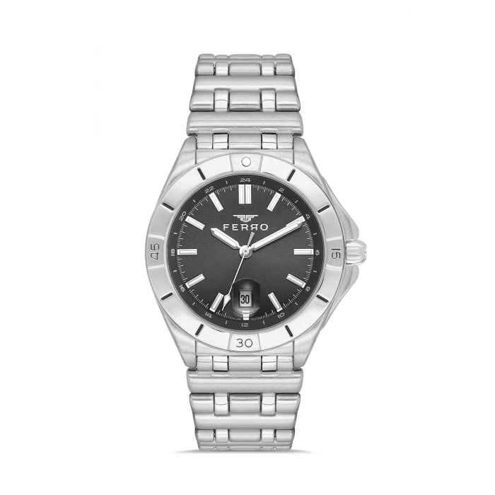 Ferro Gümüş Çelik Kordon Erkek Kol Saati FM43017A-A2 Tüm Fonksiyonlar Aktif 3 ATM Su Geçirmez