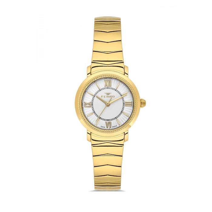 Ferro Sarı Çelik Kordon Kadın Kol Saati FL43009A-B 3ATM Su Geçirmez 2 Yıl Garantili HediyePaketli
