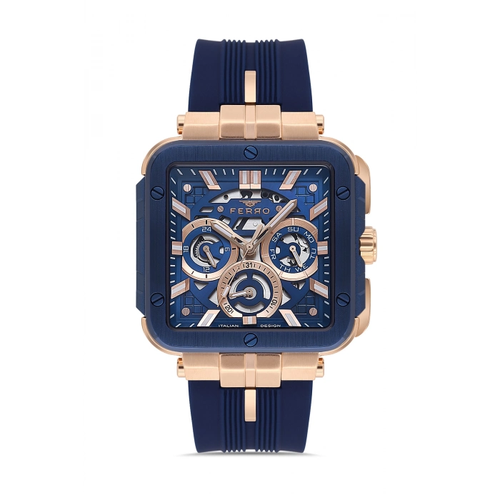 Ferro Lacivert Silikon Kordon Erkek Kol Saati FM11572DWT-T Fonksiyonları Aktif 3 ATM Su Geçirmez