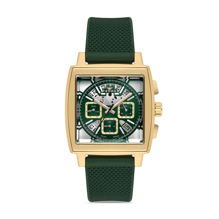 Ferro Yeşil Silikon Kordon Erkek Kol Saati FM11553DWT-ZR6 Fonksiyonları Aktif 3 ATM Su Geçirmez