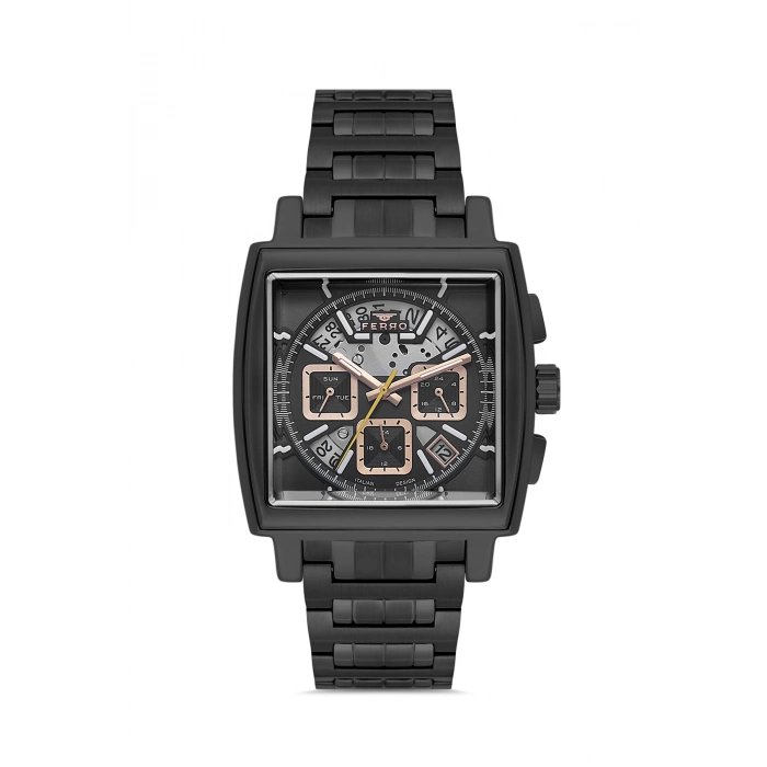 Ferro Siyah Çelik Kordon Erkek Kordl Saata FM11553AWT-G Fonksiyonları Aktif 3 ATM Su Geçirmez