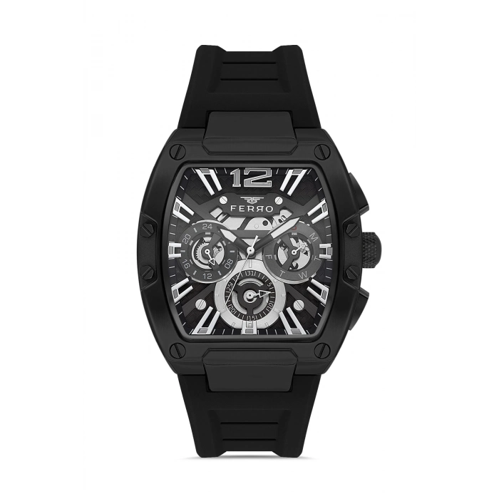 Ferro Siyah Silikon Kordon Erkek Kol Saati FM11527DWT-G Fonksiyonları Aktif 3ATM Su Geçirmez