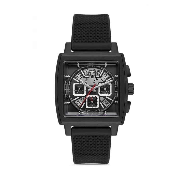 Ferro Siyah Silikon Kordon Erkek Kol Saati FM11553DWT-G Fonksiyonları Aktif 3 ATM Su Geçirmez