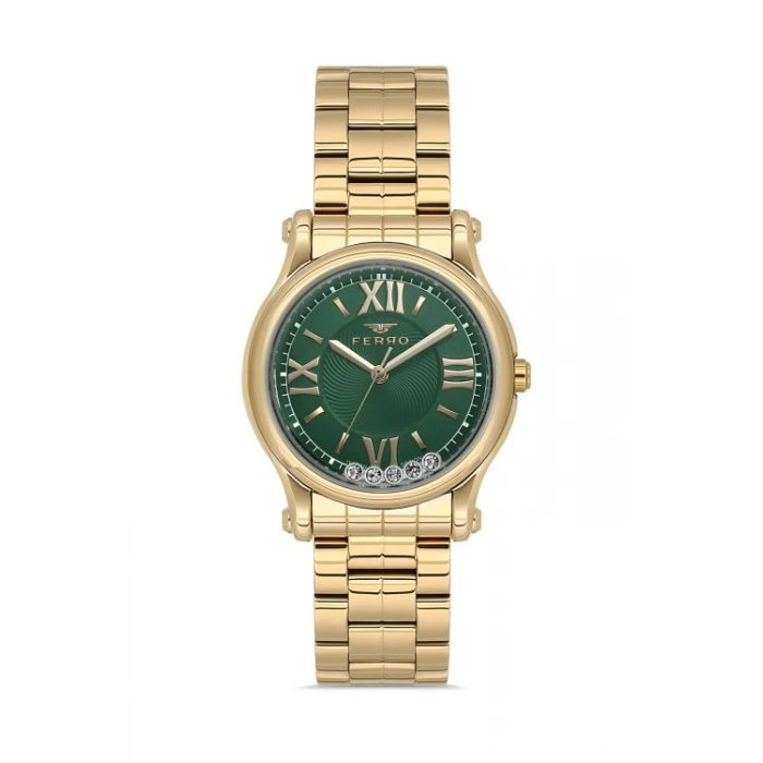 Ferro Sarı Çelik Kordon Kadın Kol Saati FL21478AWT-B6 3ATM Su Geçirmez 2 Yıl Garantili HediyePaketli