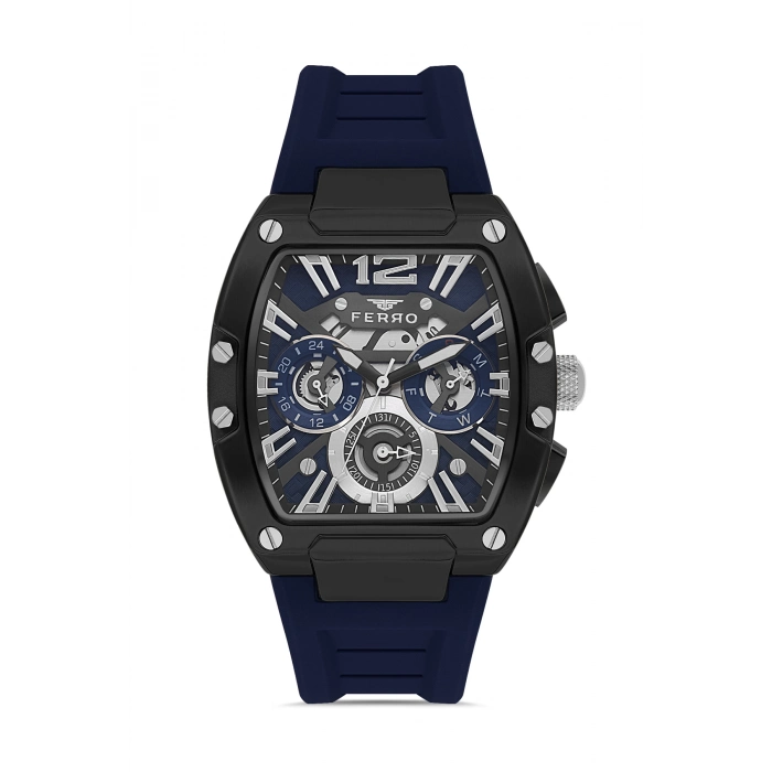 Ferro Lacivert Silikon Kordon Erkek Kol Saati FM11527DWT-ZA3 Fonksiyonları Aktif 3ATM Su Geçirmez