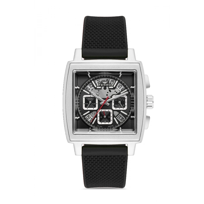 Ferro Siyah Silikon Kordon Erkek Kol Saati FM11553DWT-J2 Fonksiyonları Aktif 3 ATM Su Geçirmez