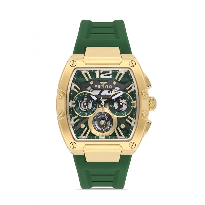 Ferro Yeşil Silikon Kordon Erkek Kol Saati FM11527DWT-ZR6 Fonksiyonları Aktif 3ATM Su Geçirmez