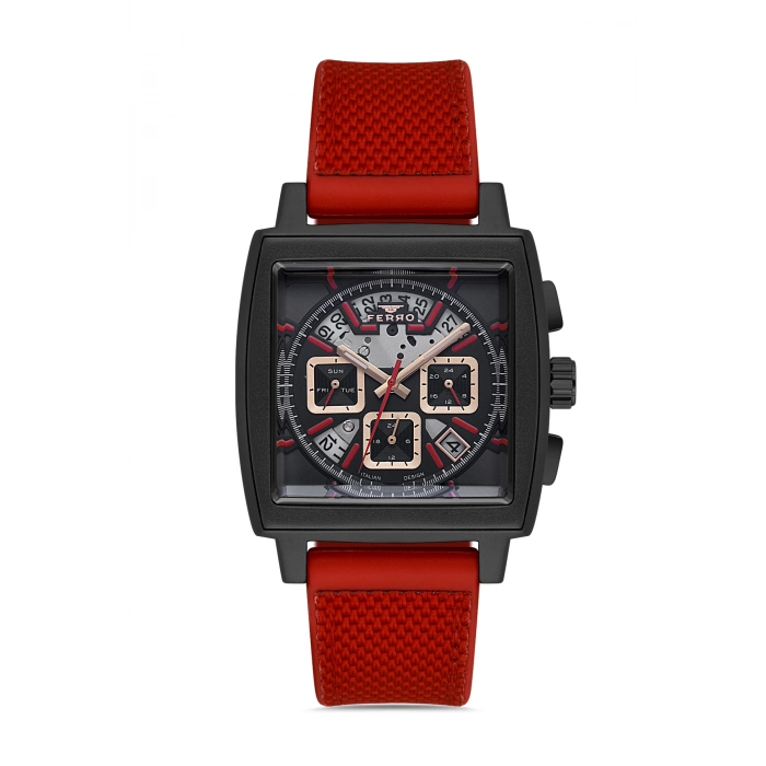 Ferro Kırmızı Silikon Kordon Erkek Kol Saati FM11553DWT-ZK Fonksiyonları Aktif 3 ATM Su Geçirmez