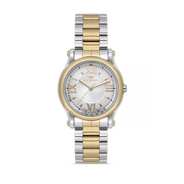Ferro Sarı ve Gümüş Çelik Kordon Kadın Kol Saati FL21478AWT-D 3ATM Su Geçirmez 2 Yıl Garantili
