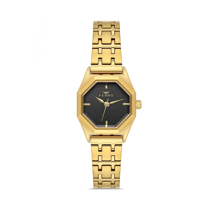 Ferro Sarı Çelik Kordon Kadın Kol Saati FL43019A-B2 3ATM Su Geçirmez 2 Yıl Garantili HediyePaketli