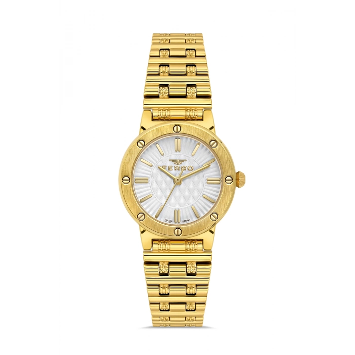 Ferro Sarı Çelik Kordon Kadın Kol Saati FL43010A-B 3ATM Su Geçirmez 2 Yıl Garantili HediyePaketli