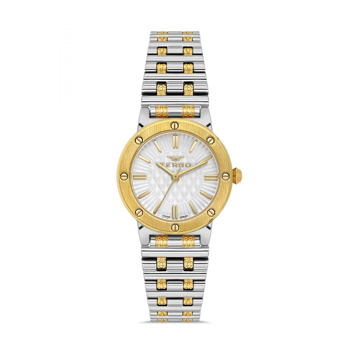 Ferro Sarı ve Gümüş Çelik Kordon Kadın Kol Saati FL43010A-D 3ATM Su Geçirmez 2 Yıl Garantili