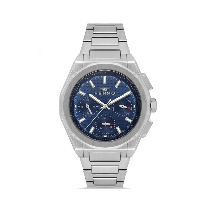 Ferro Gümüş Çelik Kordon Erkek Kol Saati FM43013A-A3 Tüm Fonksiyonlar Aktif 3 ATM Su Geçirmez