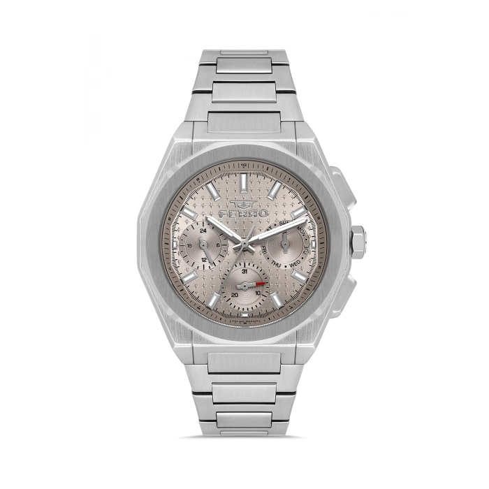 Ferro Gümüş Çelik Kordon Erkek Kol Saati FM43013A-A4 Tüm Fonksiyonlar Aktif 3 ATM Su Geçirmez