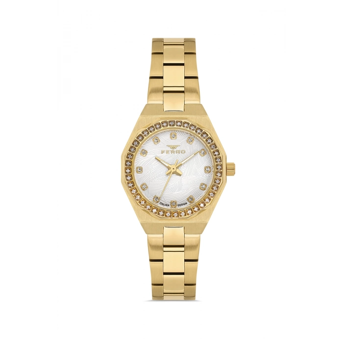 Ferro Sarı Çelik Kordon Kadın Kol Saati FL43014A-B 3ATM Su Geçirmez 2 Yıl Garantili HediyePaketli