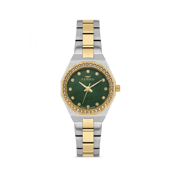 Ferro Sarı ve Gümüş Çelik Kordon Kadın Kol Saati FL43014A-D6 3ATM Su Geçirmez 2 Yıl Garantili