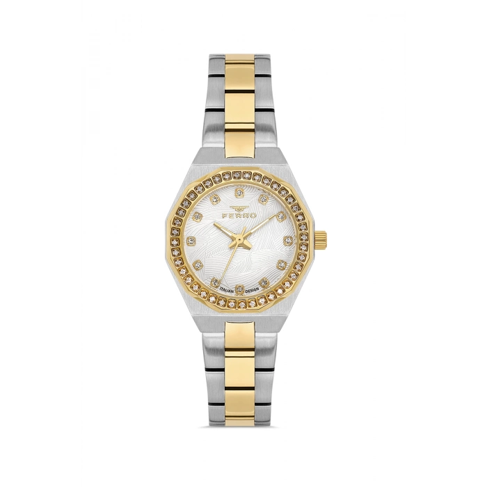 Ferro Sarı ve Gümüş Çelik Kordon Kadın Kol Saati FL43014A-D 3ATM Su Geçirmez 2 Yıl Garantili