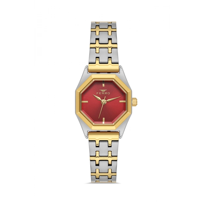 Ferro Sarı ve Gümüş Çelik Kordon Kadın Kol Saati FL43019A-D8 3ATM Su Geçirmez 2 Yıl Garantili