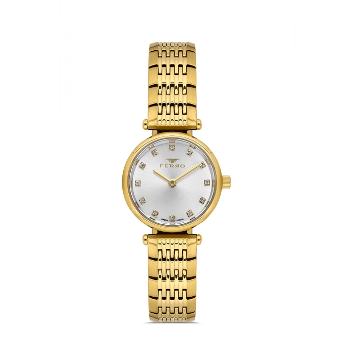 Ferro Sarı Çelik Kordon Kadın Kol Saati FL43020A-B 3ATM Su Geçirmez 2 Yıl Garantili HediyePaketli