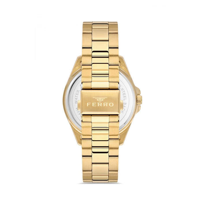 Ferro Sarı Çelik Kordon Erkek Kol Saati F11551AWT-B 3 ATM Su Geçirmez 2 Yıl Garantili Hediye Paketli