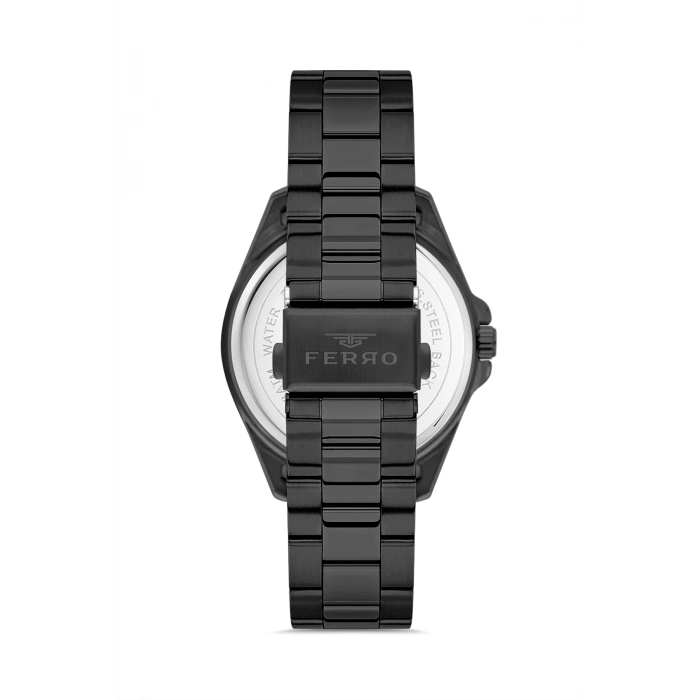 Ferro Siyah Çelik Kordon Erkek Kol Saati F11551AWT-G 3ATM Su Geçirmez 2 Yıl Garantili HediyePaketli