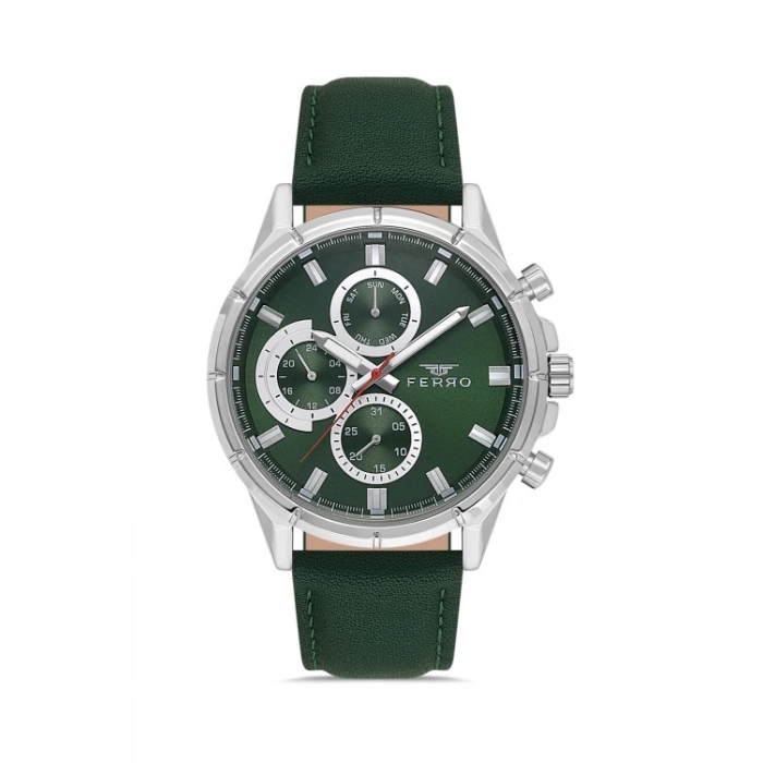 Ferro Yeşil Deri Kordon Erkek Kol Saati FM11461B-A10 Fonksiyonları Aktif 3ATM Su Geçirmez