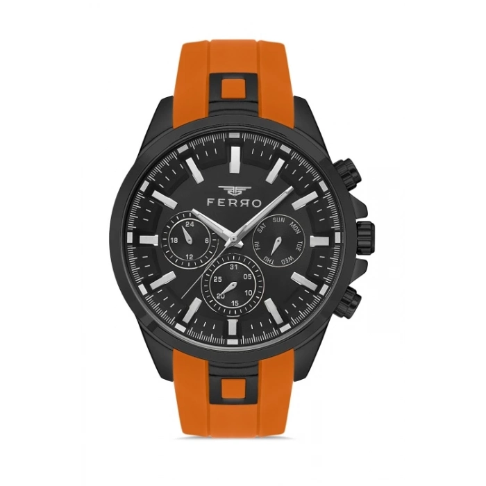 Ferro Turuncu Silikon Kordon Erkek Kol Saati FM11379DWT-ZL Fonksiyonları Aktif 3ATM Su Geçirmez