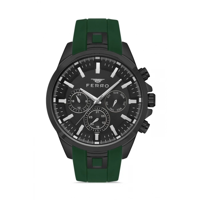 Ferro Yeşil Silikon Kordon Erkek Kol Saati FM11379DWT-ZF2 Fonksiyonları Aktif 3ATM Su Geçirmez