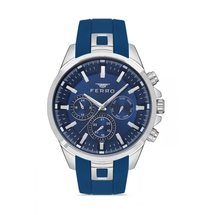Ferro Lacivert Silikon Kordon Erkek Kol Saati FM11379DWT-L3 Fonksiyonları Aktif 3ATM Su Geçirmez
