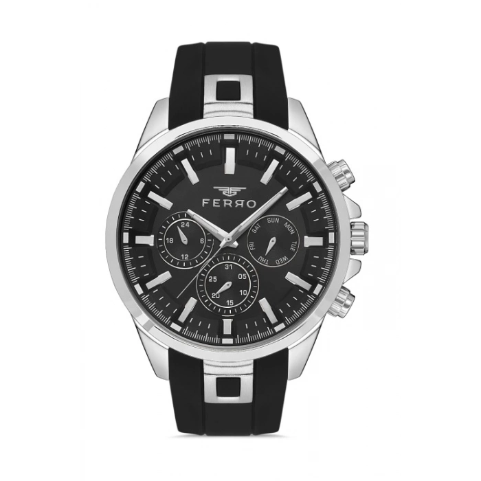 Ferro Siyah Silikon Kordon Erkek Kol Saati FM11379DWT-J Fonksiyonları Aktif 3ATM Su Geçirmez
