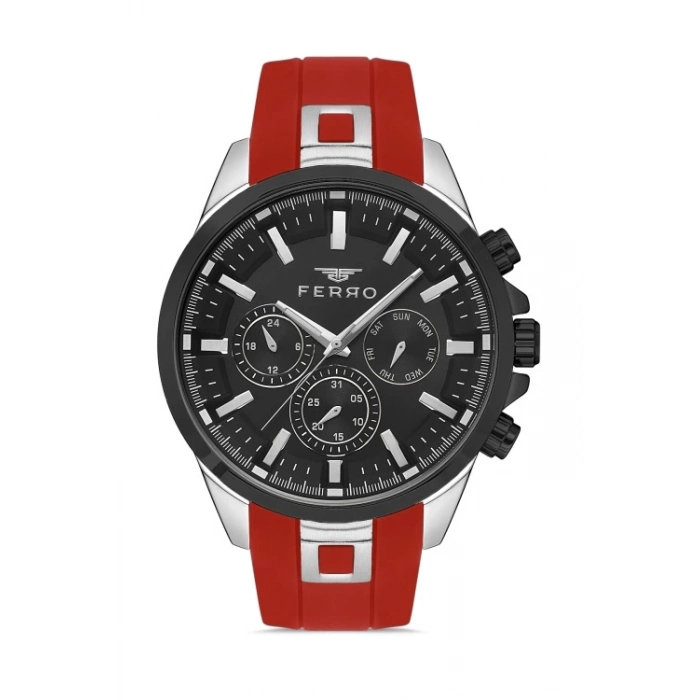 Ferro Kırmızı Silikon Kordon Erkek Kol Saati FM11379DWT-J2 Fonksiyonları Aktif 3ATM Su Geçirmez