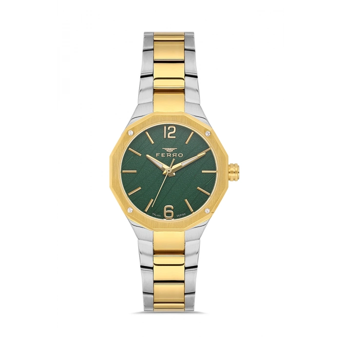 Ferro Sarı ve Gümüş Çelik Kordon Kadın Kol Saati FL43018A-D6 3ATM Su Geçirmez 2 Yıl Garantili