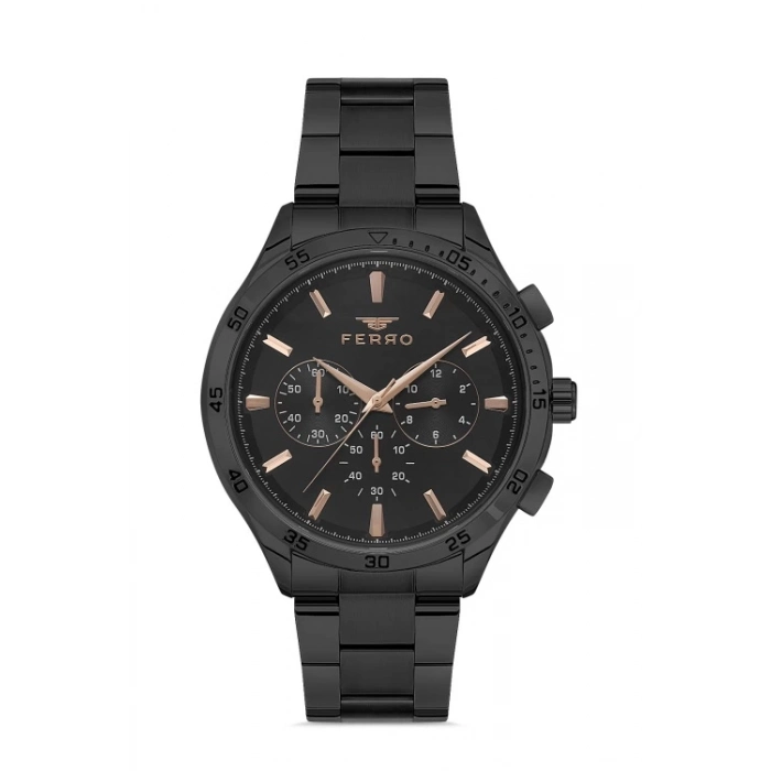Ferro Siyah Çelik Kordon Erkek Kol Saati FM11382A-G Fonksiyonları Aktif 3ATM Su Geçirmez HediyePaket