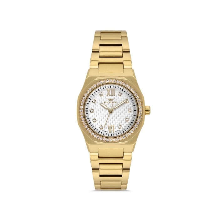 Ferro Sarı Çelik Kordon Kadın Kol Saati FL21616AWT-B 3ATM Su Geçirmez 2 Yıl Garantili HediyePaketli