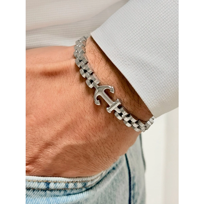 Gümüş Çelik ve Deri Erkek Bileklik FRJ10156A-A 2 Yıl Garantili Hediye Paketli