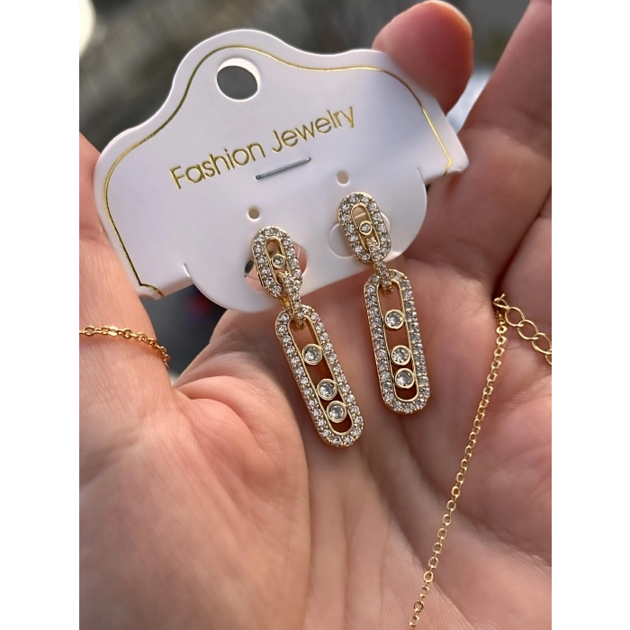 Sarı Çelik Kadın Küpe ve Kolye Set FRJW10008A-B 2 Yıl Garantili Hediye Paketli