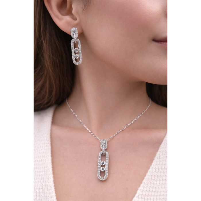 Gümüş Çelik Kadın Küpe ve Kolye Set FRJW10008A-A 2 Yıl Garantili Hediye Paketli