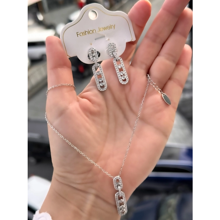 Gümüş Çelik Kadın Küpe ve Kolye Set FRJW10008A-A 2 Yıl Garantili Hediye Paketli