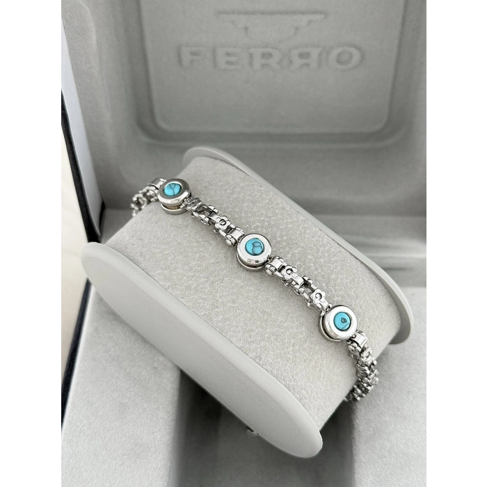 Gümüş ve Turkuaz Çelik Erkek Bileklik FRJ10137A-A7 2 Yıl Garantili Hediye Paketli