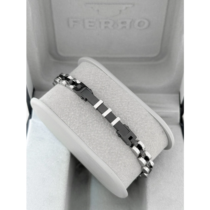 Gümüş ve Siyah Çelik Erkek Bileklik FRJ10125A-J 2 Yıl Garantili Hediye Paketli