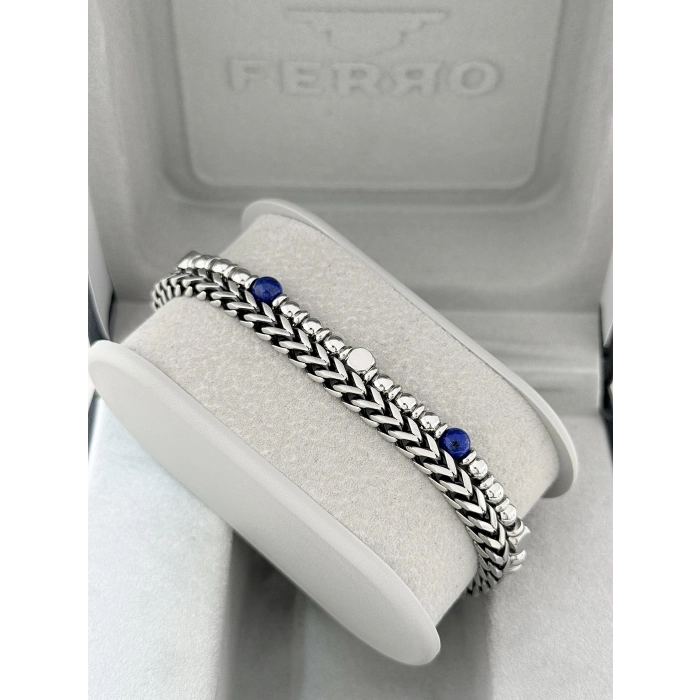 Gümüş ve Lacivert Çelik Erkek Bileklik FRJ10114A-L 2 Yıl Garantili Hediye Paketli