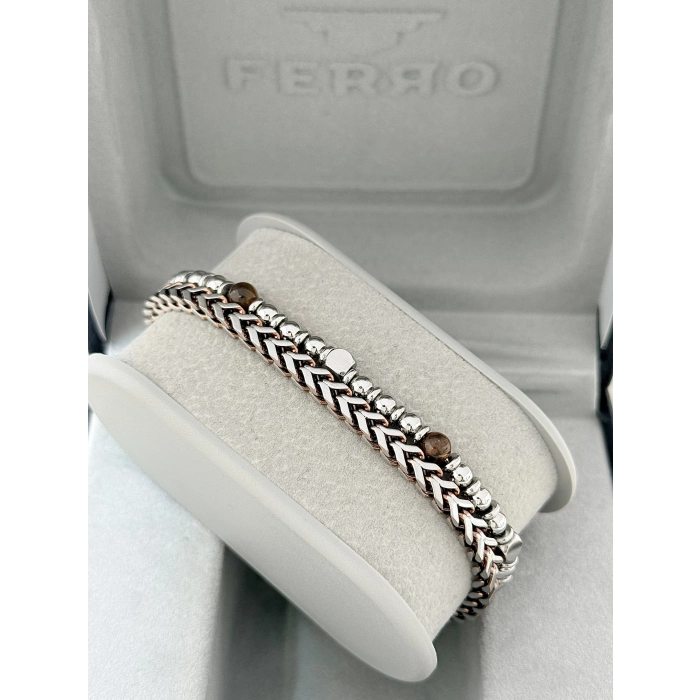 Gümüş ve Kahverengi Çelik Erkek Bileklik FRJ10114A-E 2 Yıl Garantili Hediye Paketli