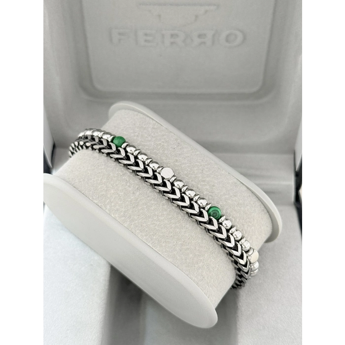Gümüş ve Yeşil Çelik Erkek Bileklik FRJ10114A-A6 2 Yıl Garantili Hediye Paketli