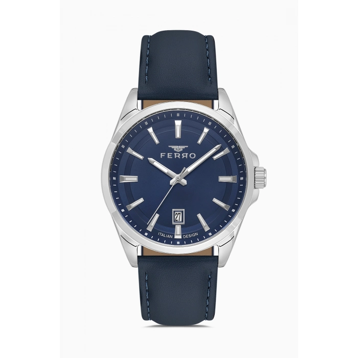 Ferro Lacivert Deri Kordon Erkek Kol Saati F11779B-L3 Su Geçirmez 2 Yıl Garantili Hediye Paketli
