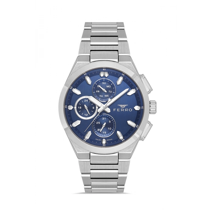 Ferro Gümüş Çelik Kordon Erkek Kol Saati FM43037A-A3 Tüm Fonksiyonlar Aktif 3ATM Su Geçirmez