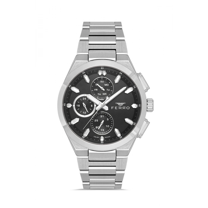 Ferro Gümüş Çelik Kordon Erkek Kol Saati FM43037A-A2 Tüm Fonksiyonlar Aktif 3ATM Su Geçirmez