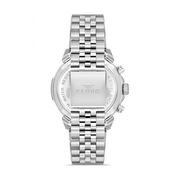 Ferro Gümüş Çelik Kordon Erkek Kol Saati FM11375A-A2 Fonksiyonları Aktif 3ATM Su Geçirmez