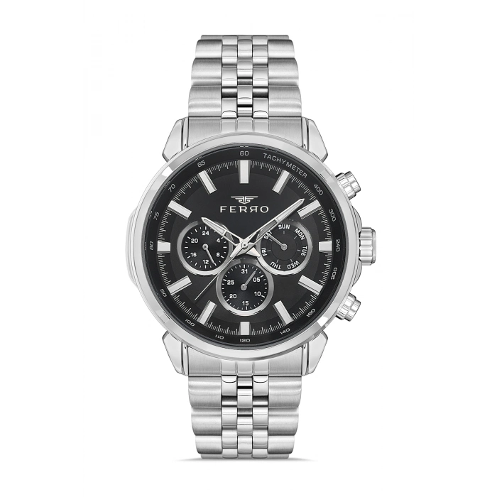 Ferro Gümüş Çelik Kordon Erkek Kol Saati FM11375A-A2 Fonksiyonları Aktif 3ATM Su Geçirmez
