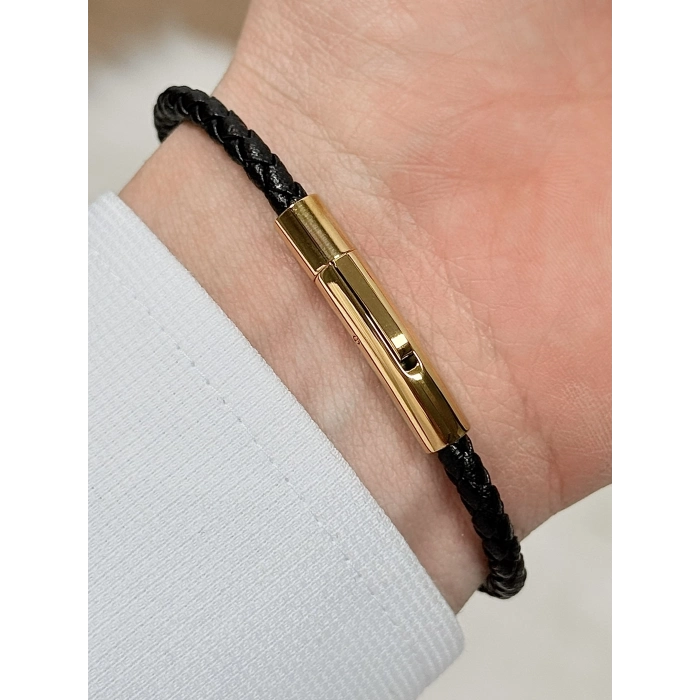 Gümüş ve Sarı Çelik ve Deri Erkek Bileklik FRJ10103B-D 2 Yıl Garantili Hediye Paketli