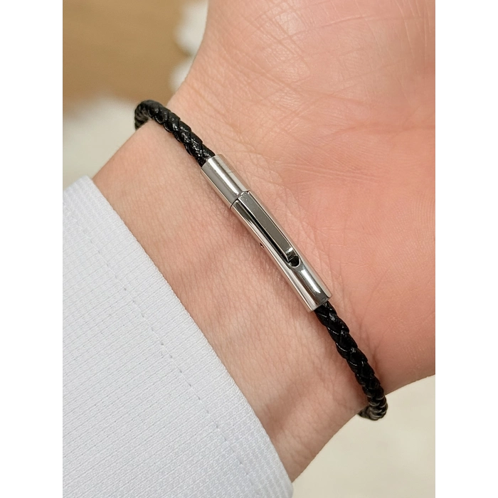 Gümüş ve Kahverengi Deri ve Çelik Erkek Bileklik FRJ10128B-E 2 Yıl Garantili Hediye Paketli